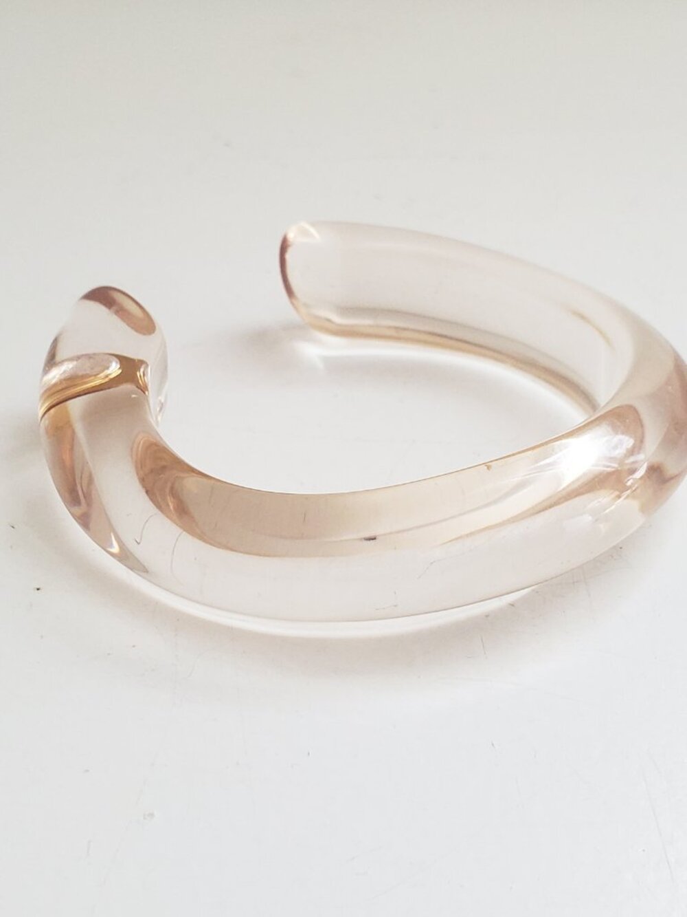 Luc Kieffer Resin Clear Cuff Bracelet Gold Logo NEW